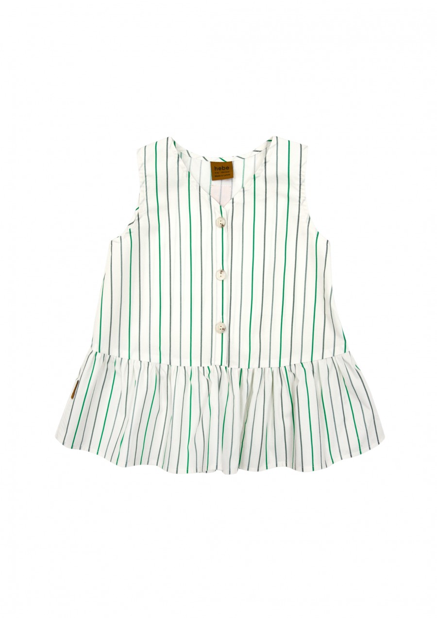 Blouse cotton off-white with green stripes print SS24041