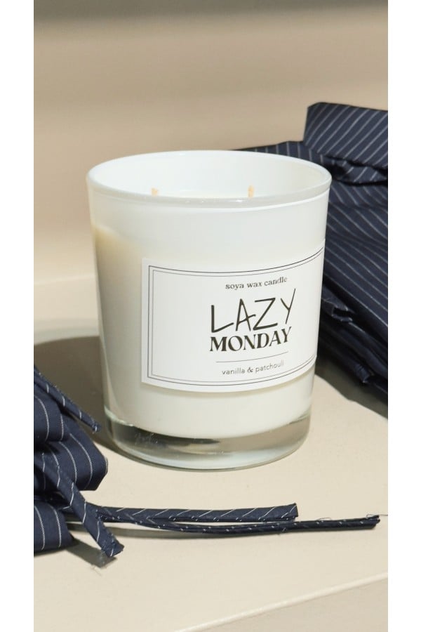 Lazy Monday soy wax candle in white glass LM044