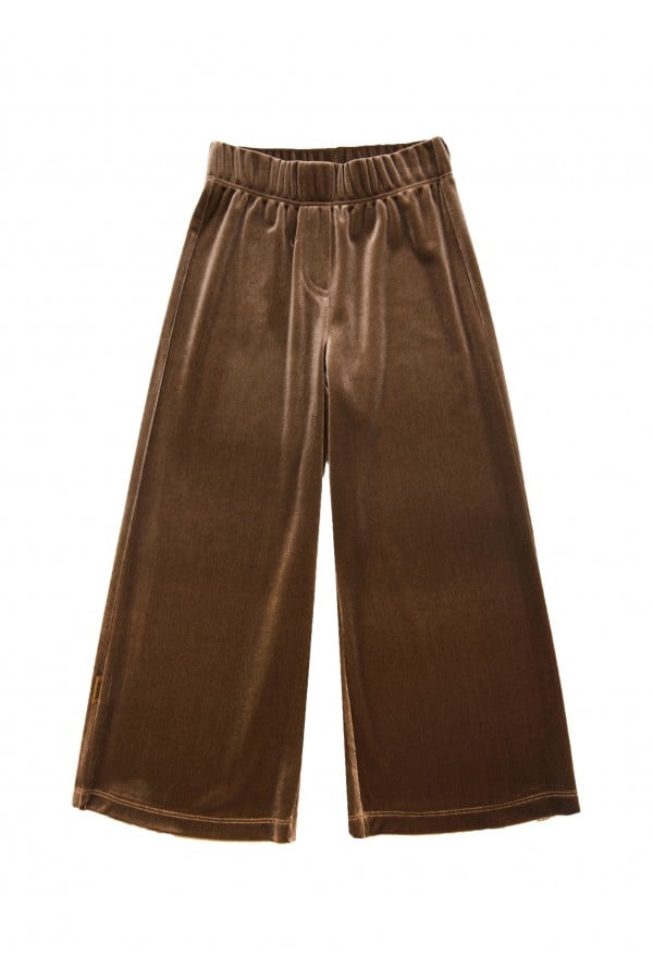 Pants wide brown festive velvet, women FW24197