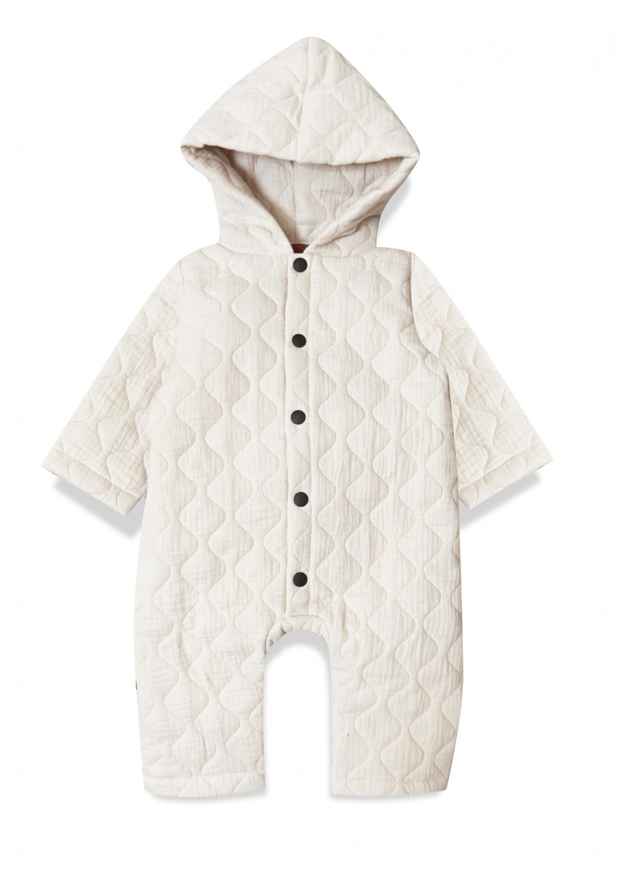 Romper creme quilted with hood and buttons 0322_F25310