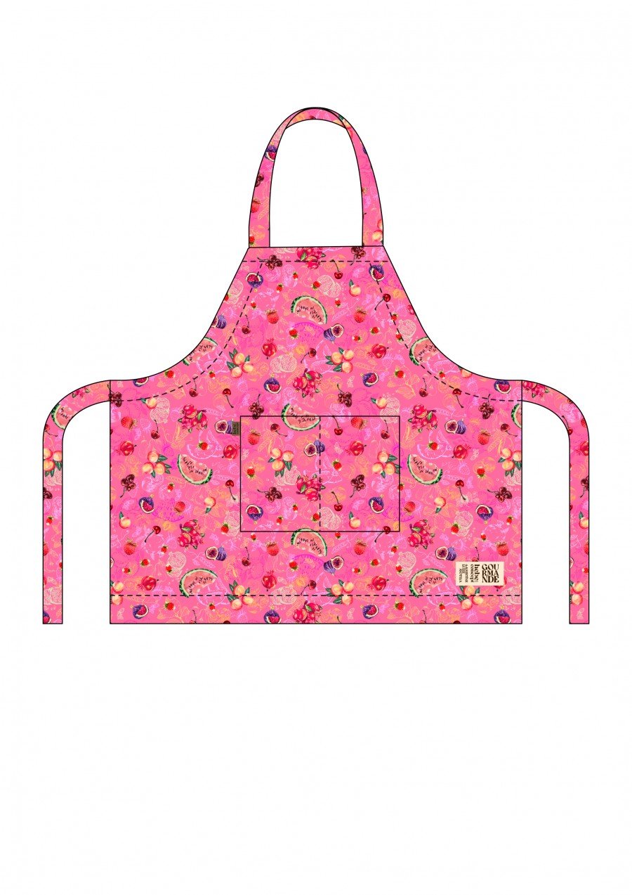Apron with pink fruits allover print KLA24047