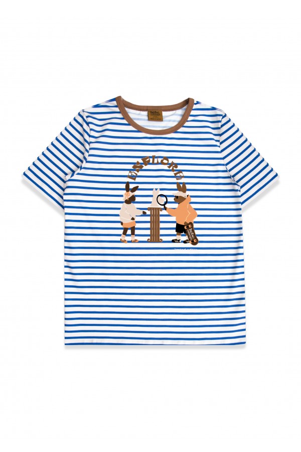 Top off-white with blue stripes and Explorers print SS24423