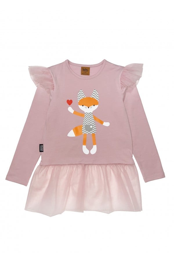 Top pink with tulle and Tuta`s fox print 0225_TF2403