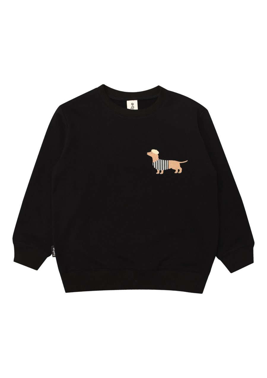 Warm sweater black with Parisian dog print FW21232L
