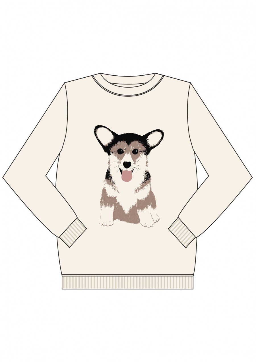 Warm sweater cream white with dog for adult FW21433