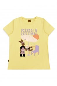 Top light yellow with Rise & Shine print for female