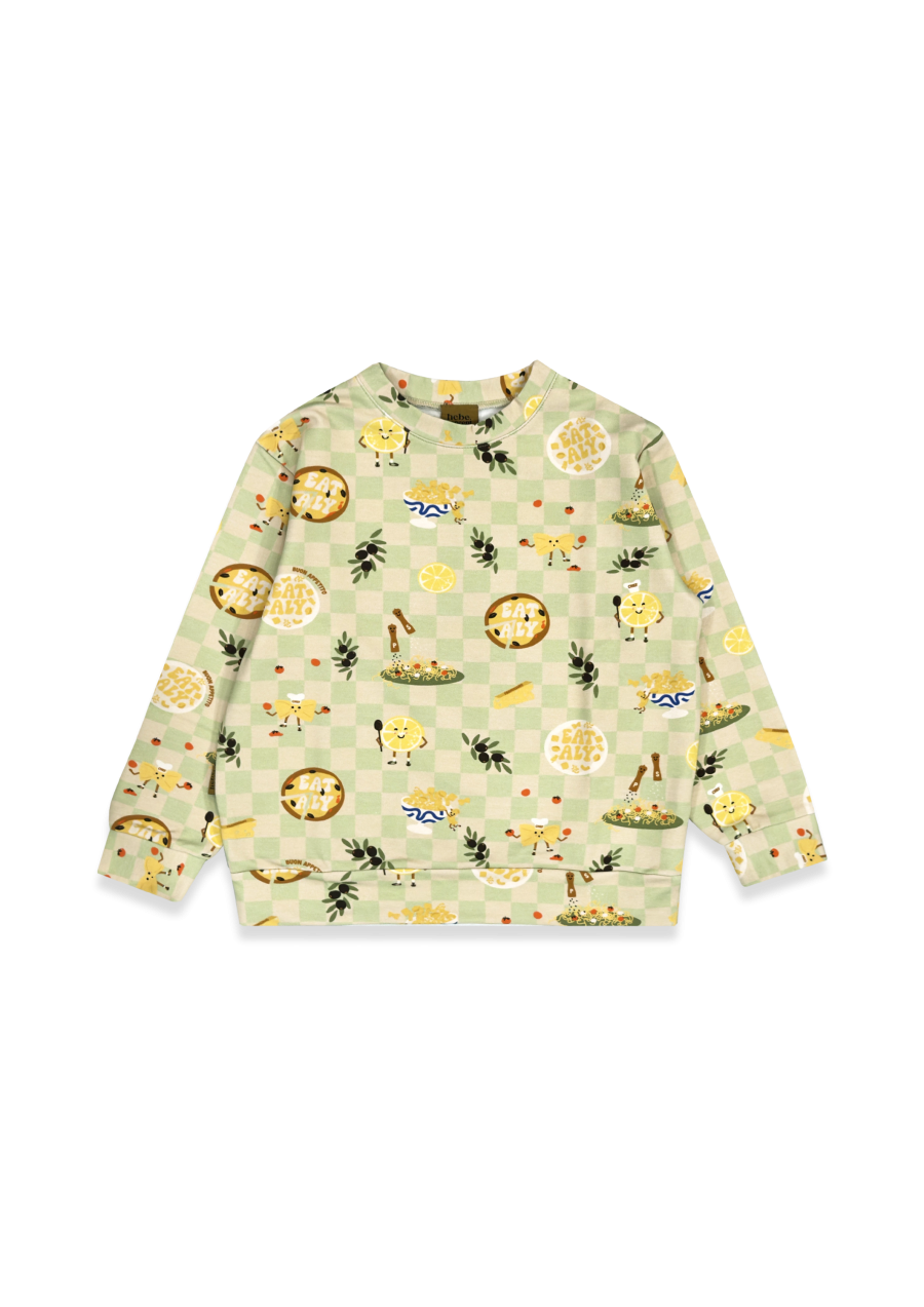 Sweater with green and yellow checkers allover print 0390_F25324