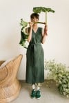 Wrap dress dark green linen for female LIGO2309