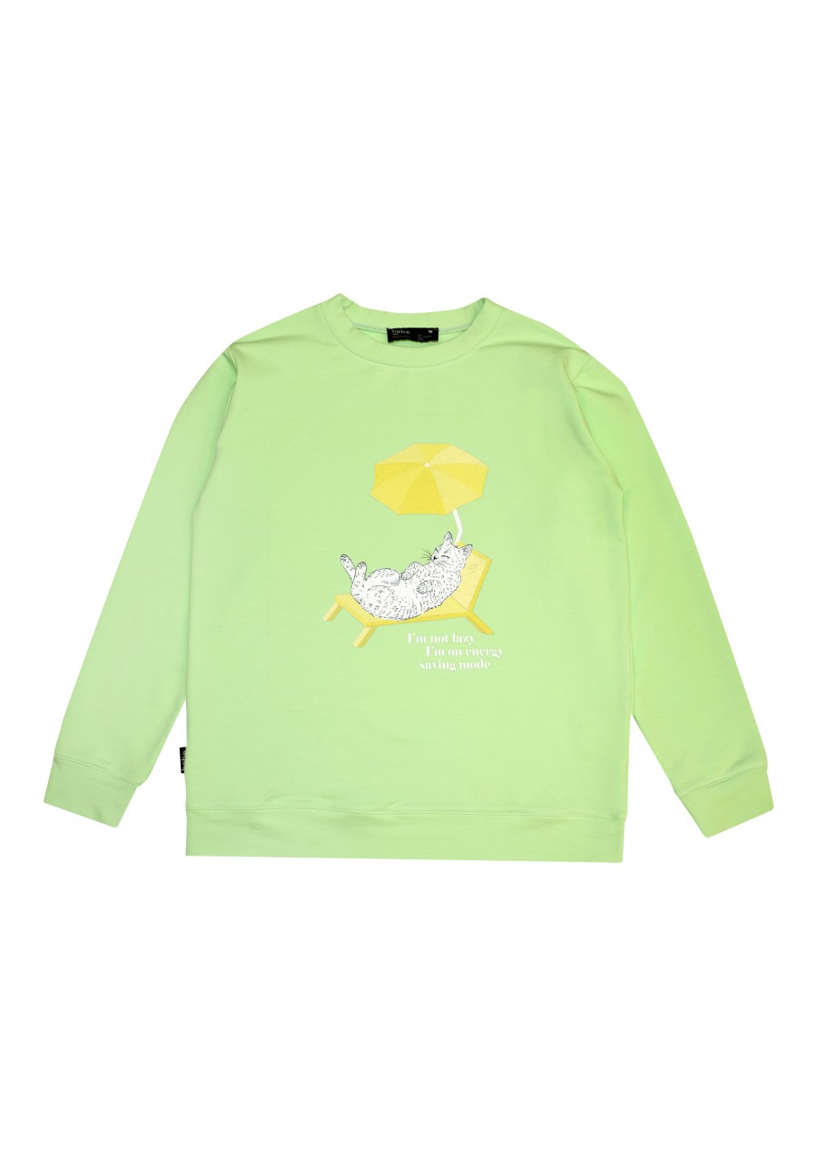 Warm sweater light green with a cat SS21062