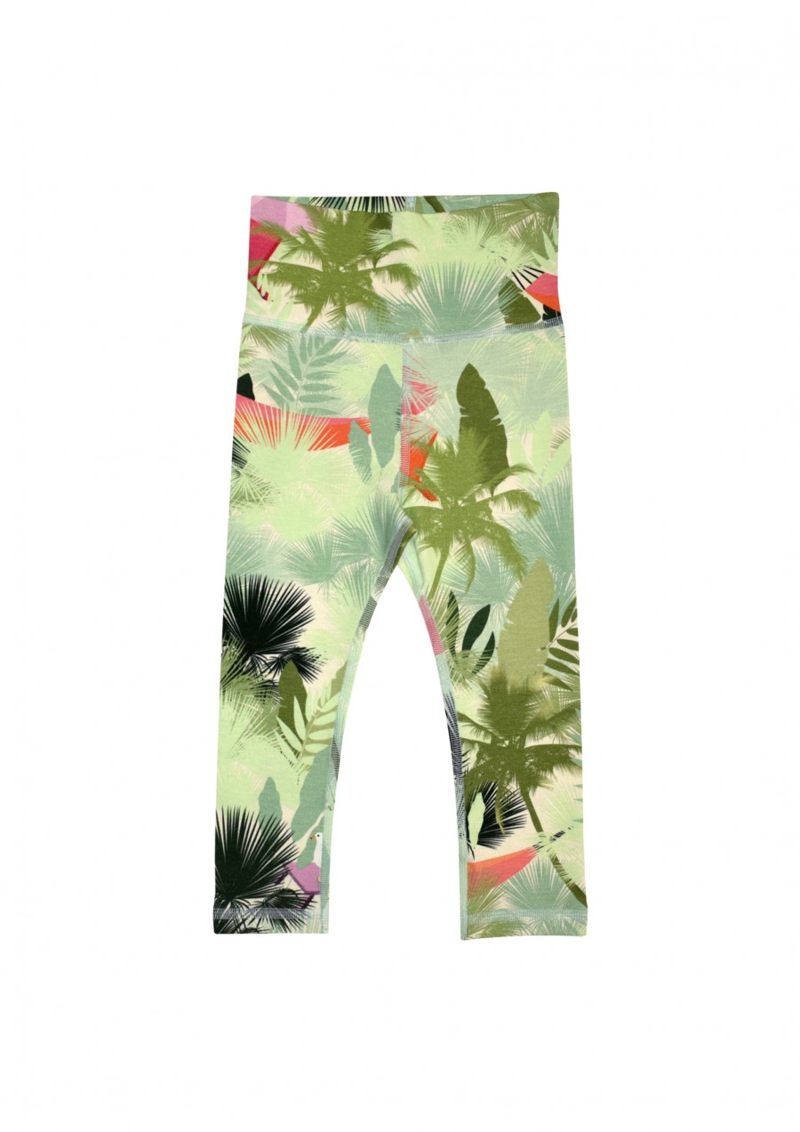 Leggings with high waist and green palm print SS24487