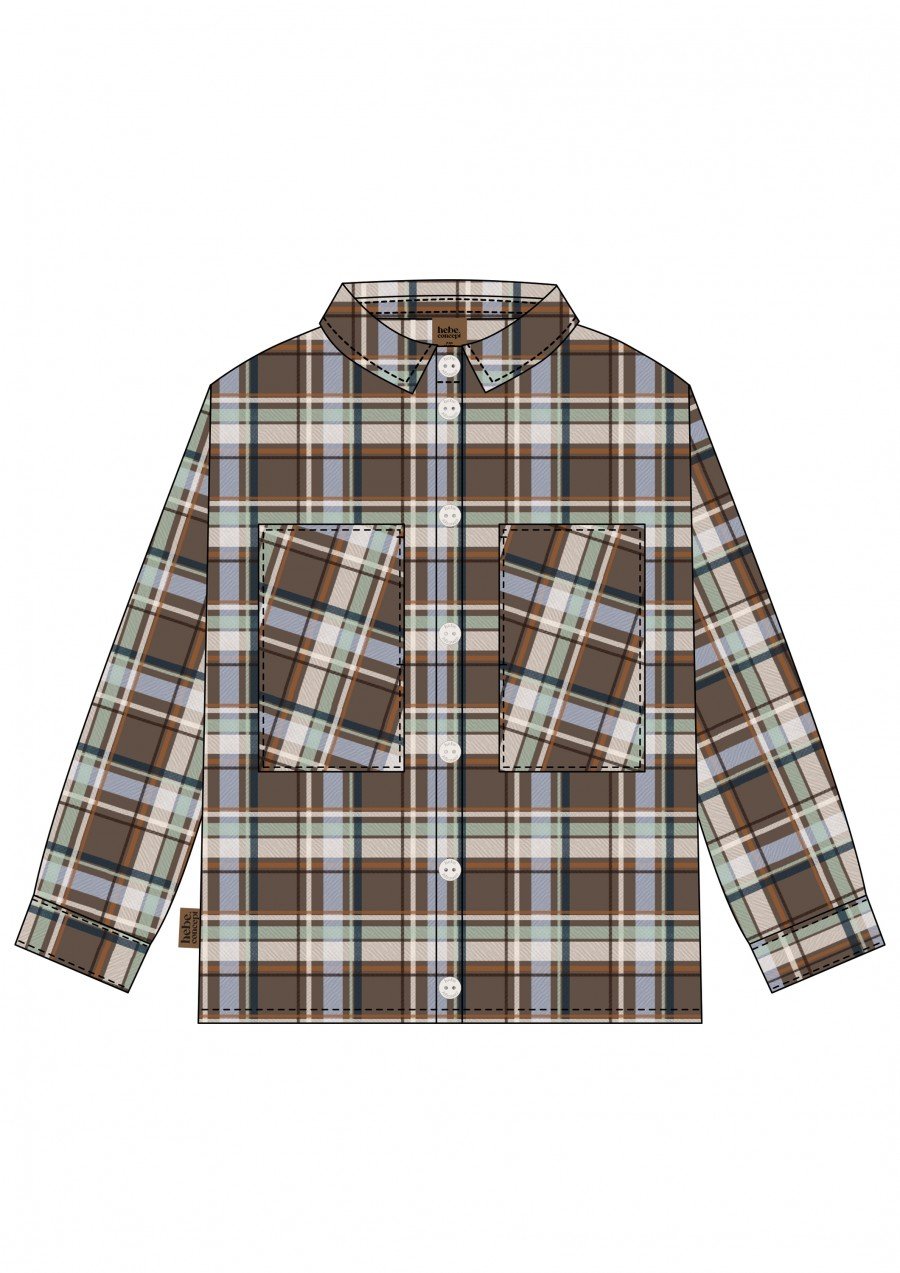 Shirt flanel with long sleeves, buttons and pockets brown/blue checkers 0301_F25097