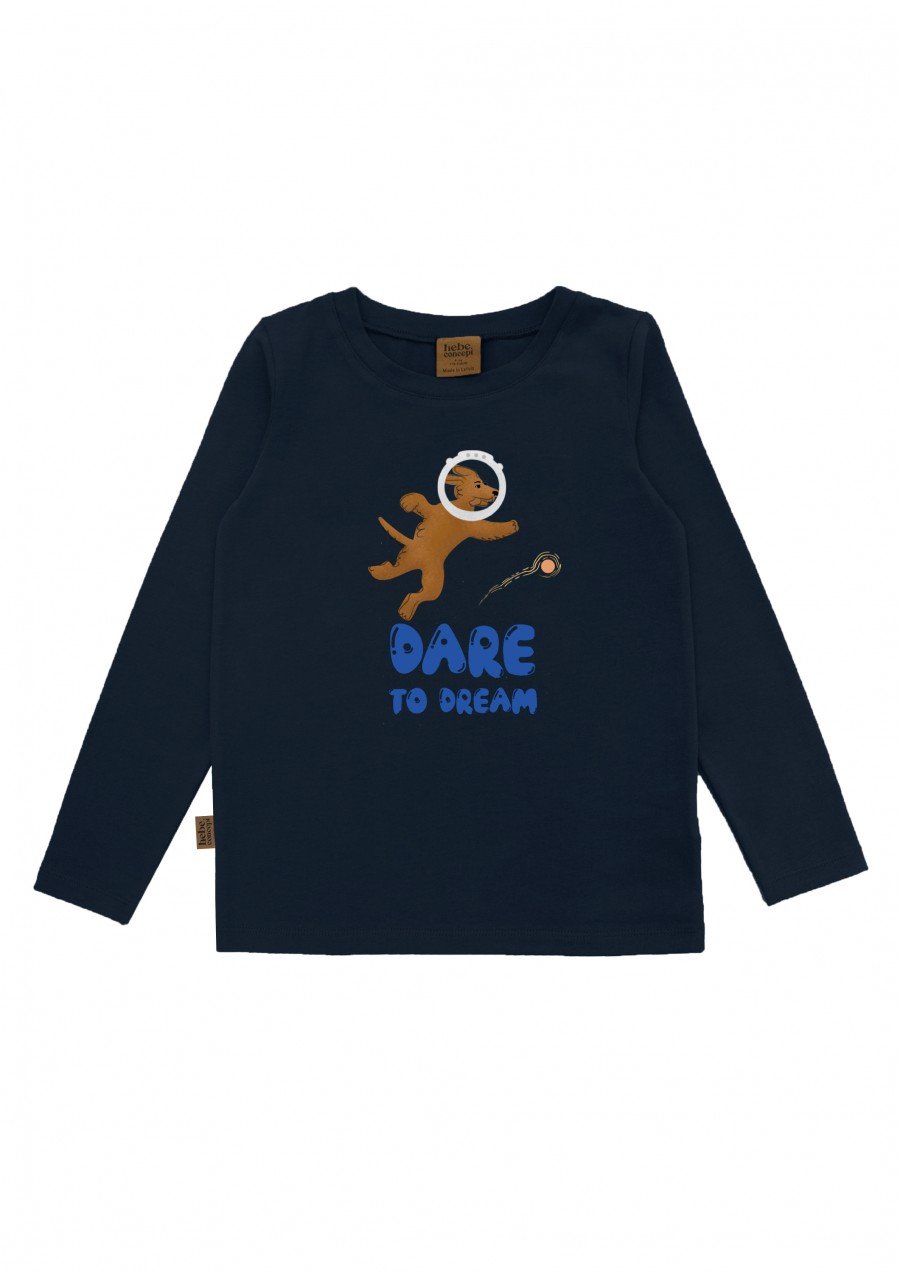 Tops tumši zils ar "Dare To Dream" druku FW24038