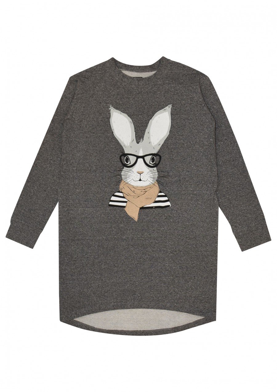 Sweaterdress dark gray with Easter bunny E21040