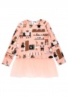 Top with tulle ruffle and pink city print FW22148L
