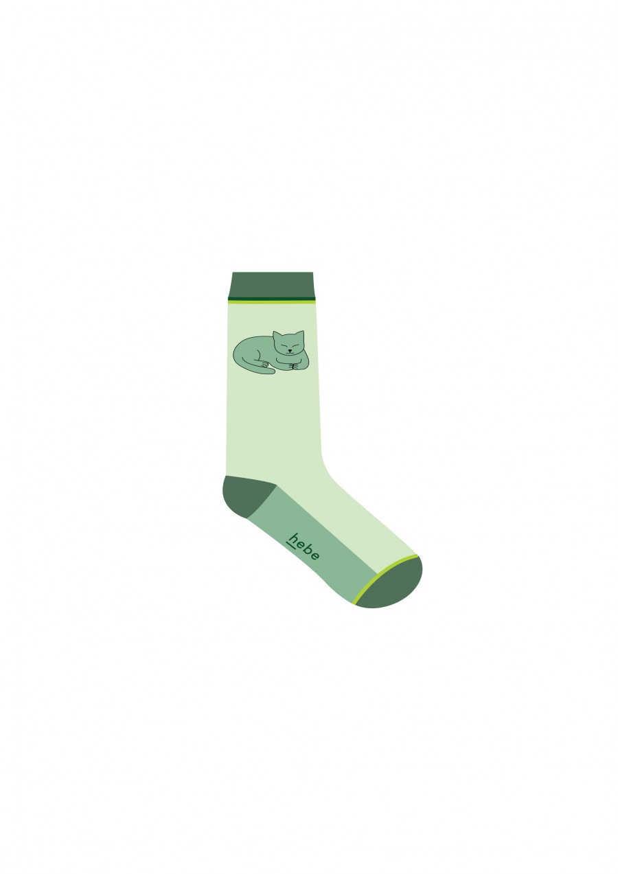 Socks green with a cat SS21379