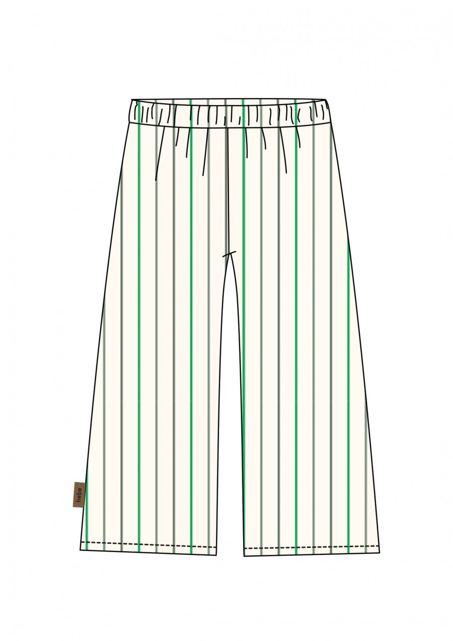 Pants cotton off-white with green stripes print SS24043