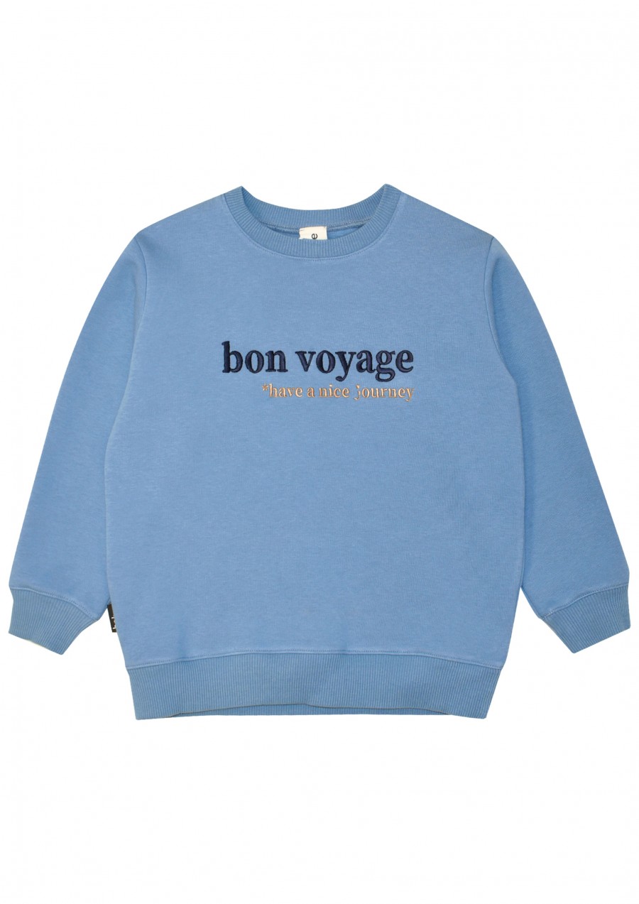 Warm sweater blue with nice journey embroidery bon voyage for adult FW21292