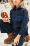 Shirt cozy flanel dark blue chackered with embroidery WINTER2310