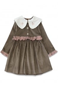 Dress with embroidery on the white collar taupe corduroy