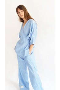 Wrap blouse blue linen