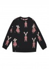 Sweater merino wool black with pastel pink bunny FW20216