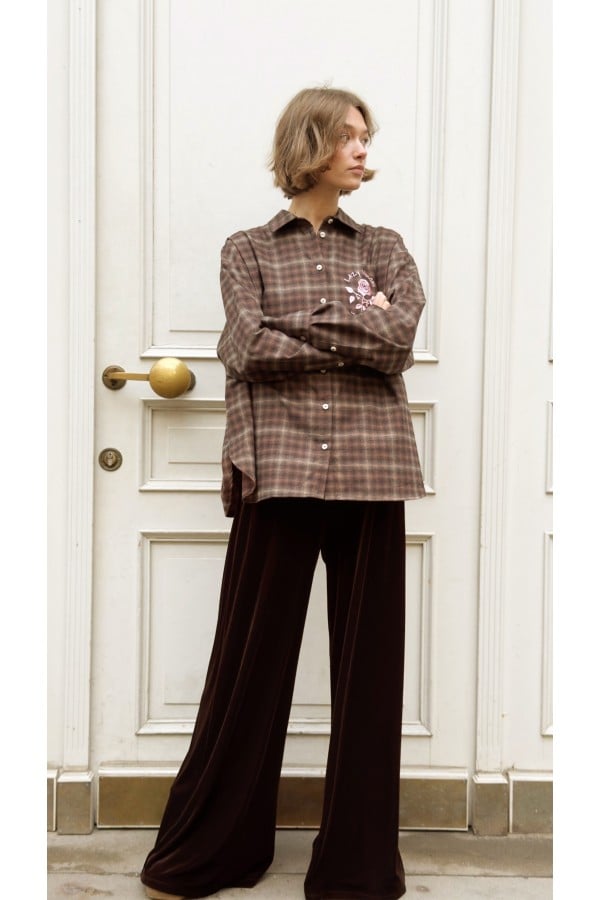 Dark brown velvet pants, regular 0393_LM017