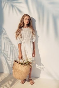 Dress white cotton lace with sleeves (with full lining)