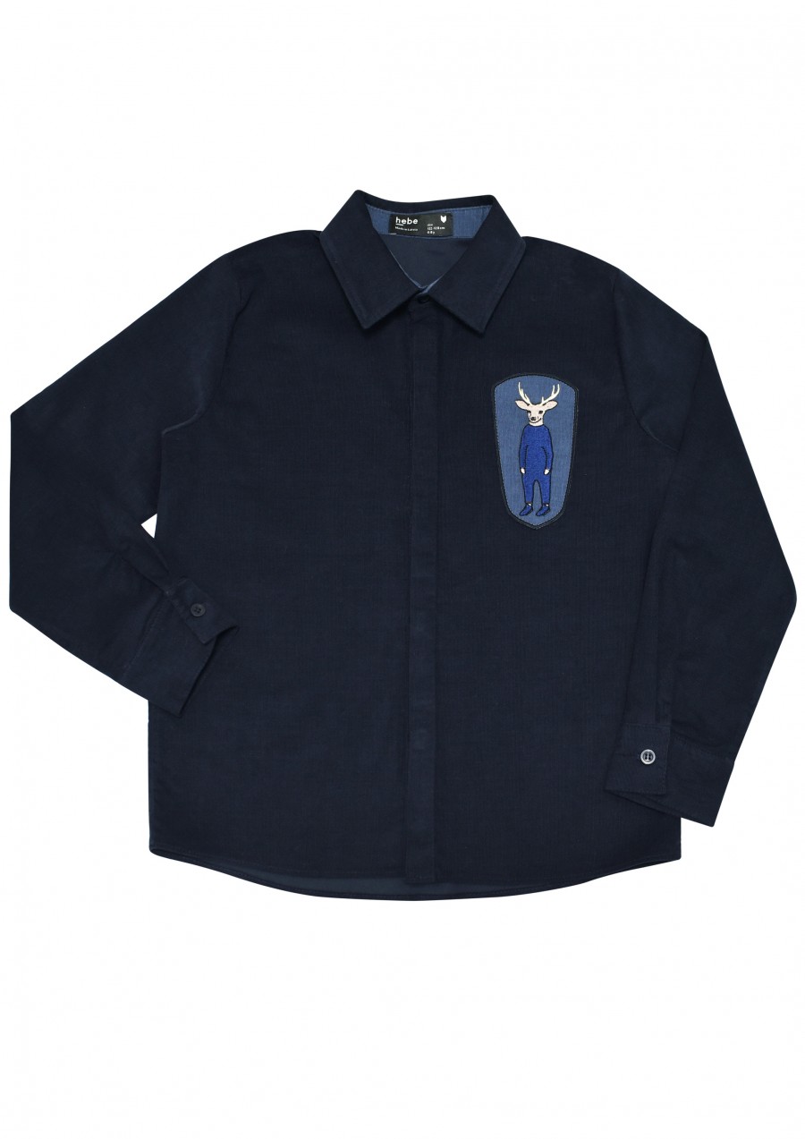 Curduroy shirt dark blue with embroidery FW19056