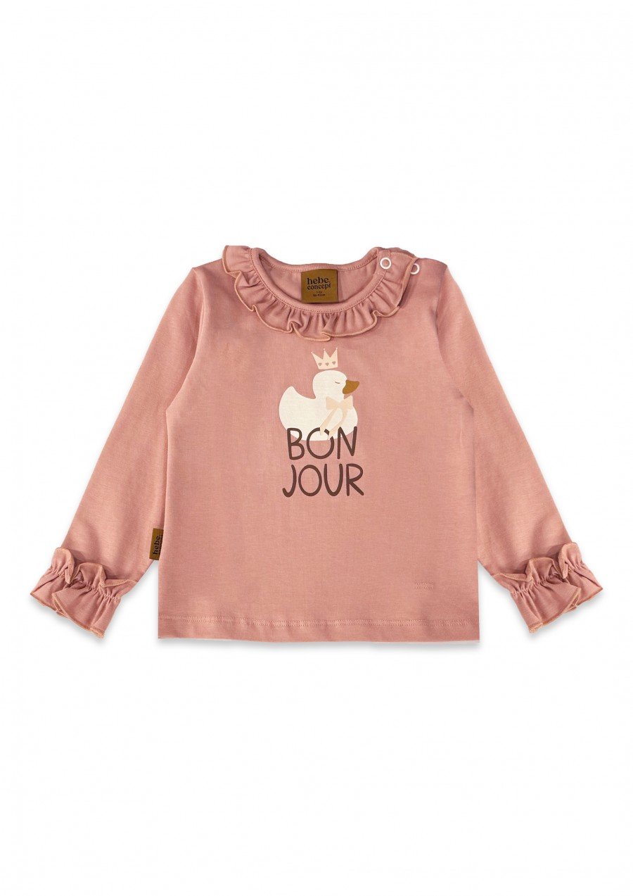 Top with Duck Queen placment print and snap buttons on the neck pink 0329_F25118