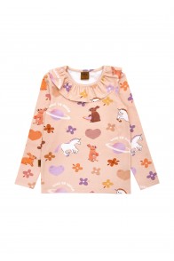 Top with allover unicorn print and frills