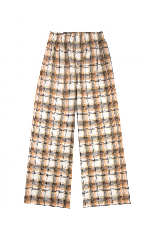 Wide pants yellow checkered flanel, women (tall) FW24230