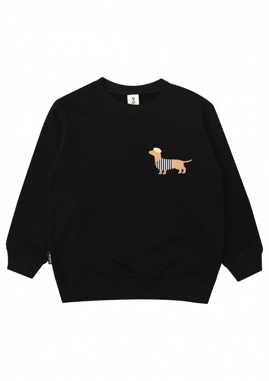 Warm sweater black with Parisian dog print for adult FW21237
