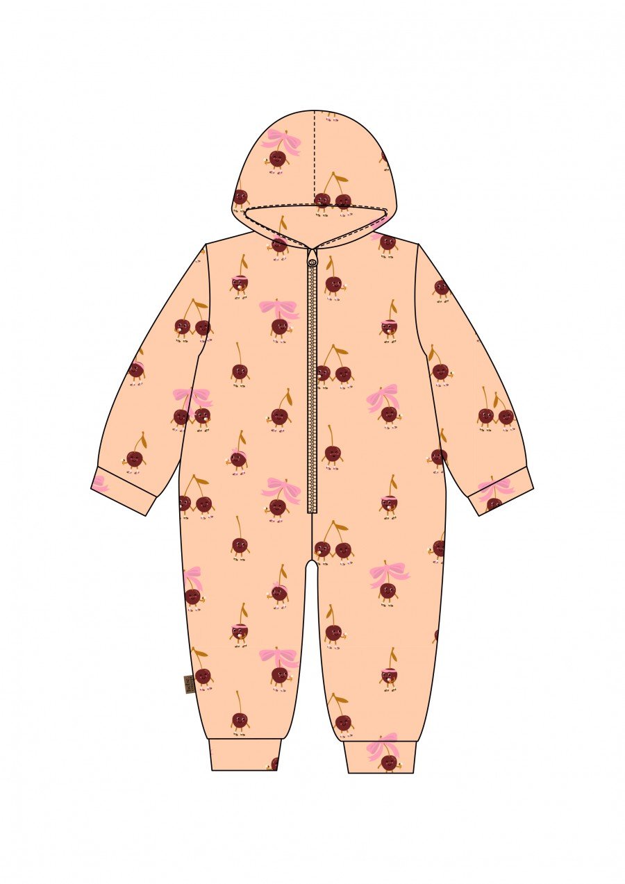 Romper with hood and cherry love allover print 0146_S25050