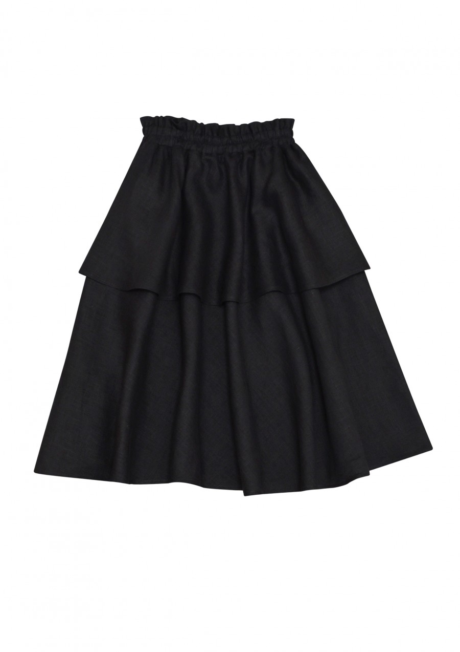 Skirts black linen with ruffle SS19159L