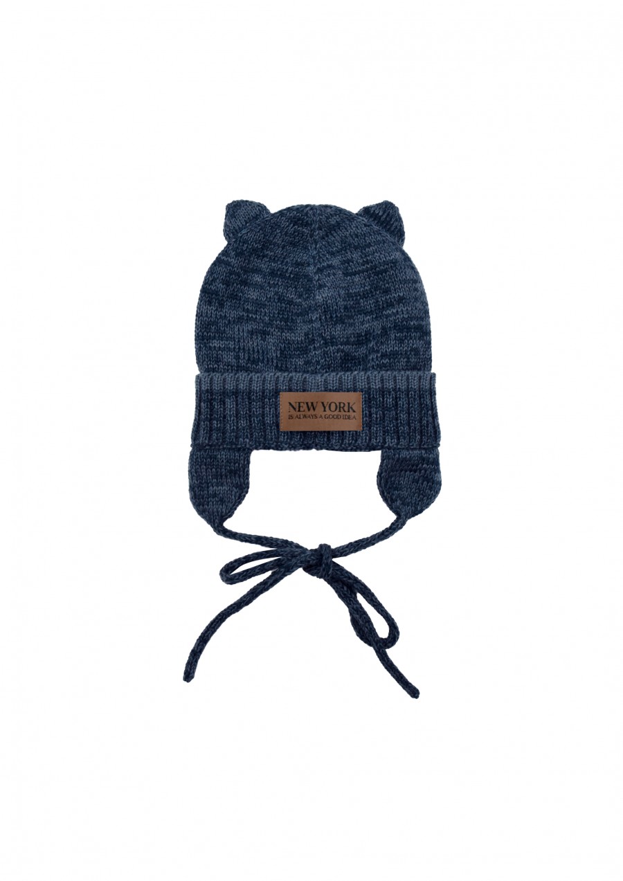 Hat with ears blue merino wool FW22437