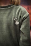 Sweatshirt green cotton velvet with Hot Cacao embroidery FW24176