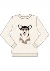 Warm sweater cream white with dog for adult FW21433