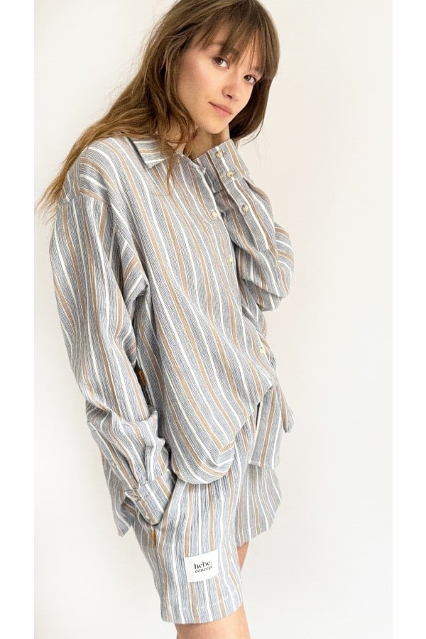 Shirt with blue and taupe stripes for female 0086_S25275