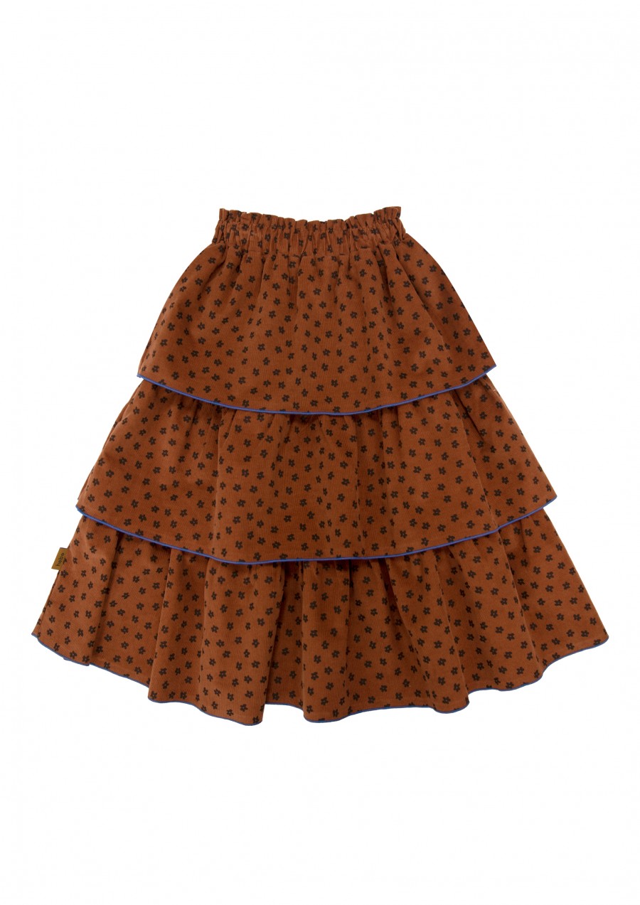 Skirt brown with flower print and ruffle FW23074