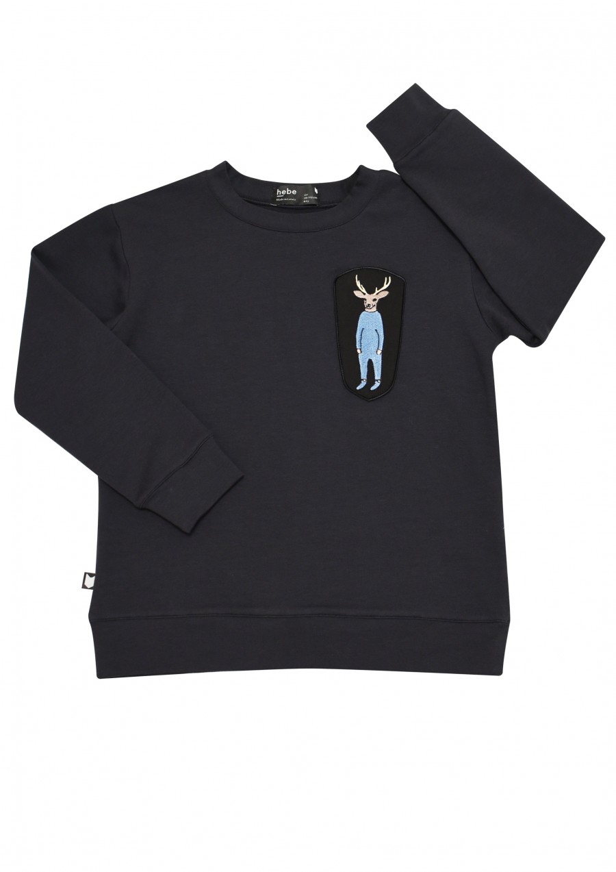 Sweater athracite grey with deer embroidery FW19109L