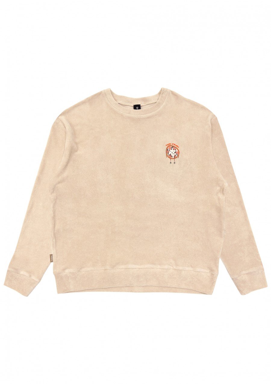 Sweater beige terry loop with pizza embroidery for adult SS23318