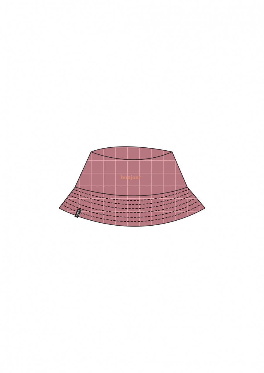 Hat pink checkered with embroidrey bonjour FW21071