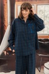 Oversized shirt cozy flanel dark blue chackered with embroidery WINTER2312