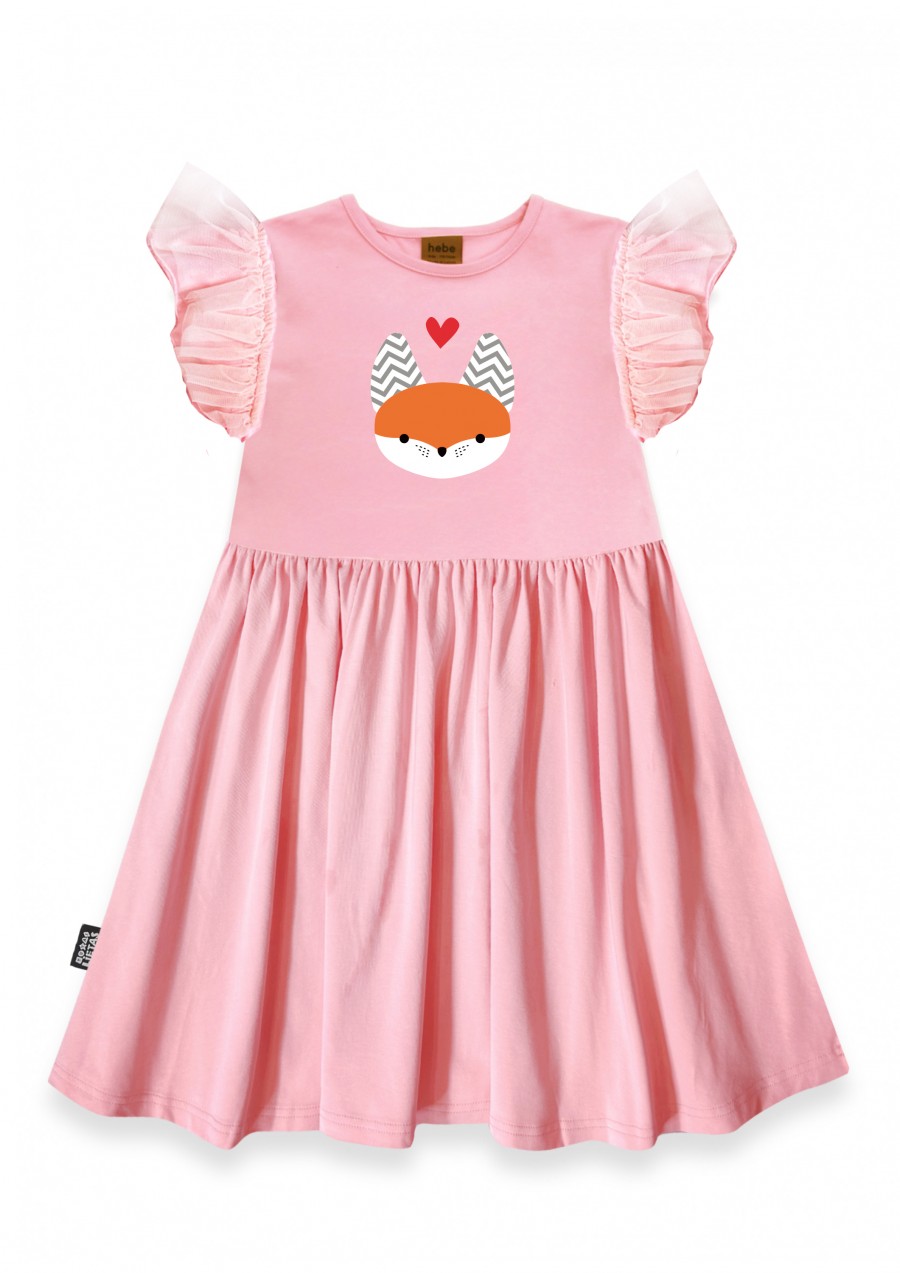 Dress pink with tulle frill and Tuta's fox print 0359_TUT001