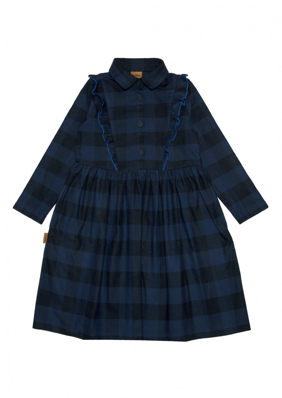 Dress with blue checks and ruffle FW23082