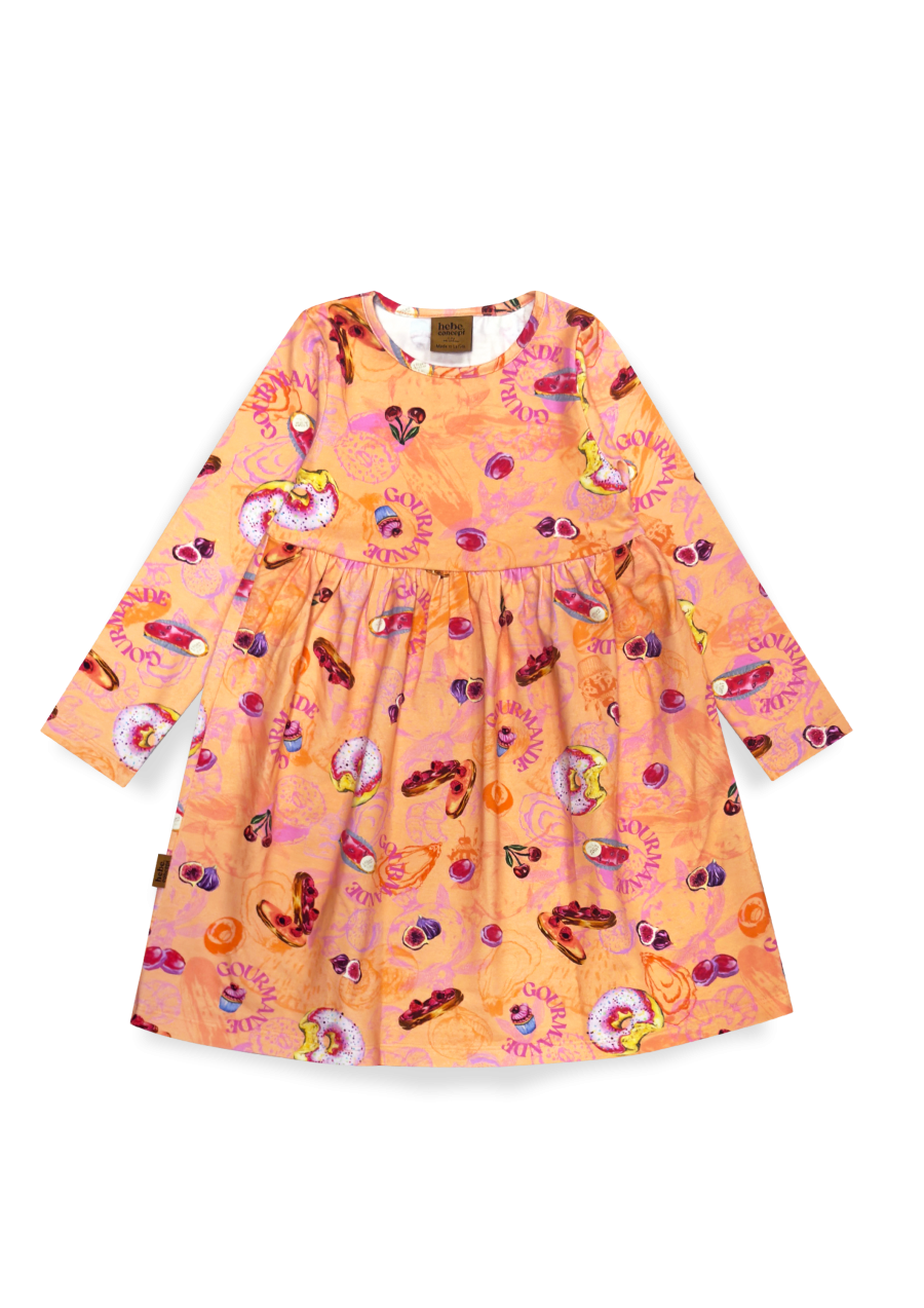 Dress orange with allover sweets print F25322