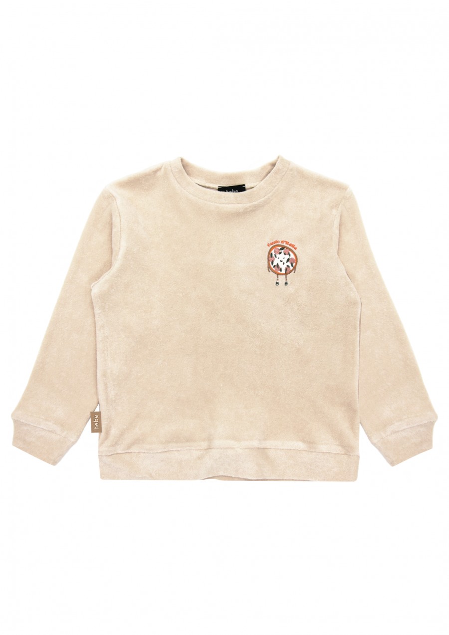 Sweater beige terry loop with pizza embroidery SS23316