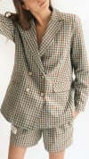 Shorts mint and brown checkers for female 0103_S25142