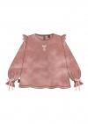 Blouse pink velvet with bows and embroidery 0324_F25162
