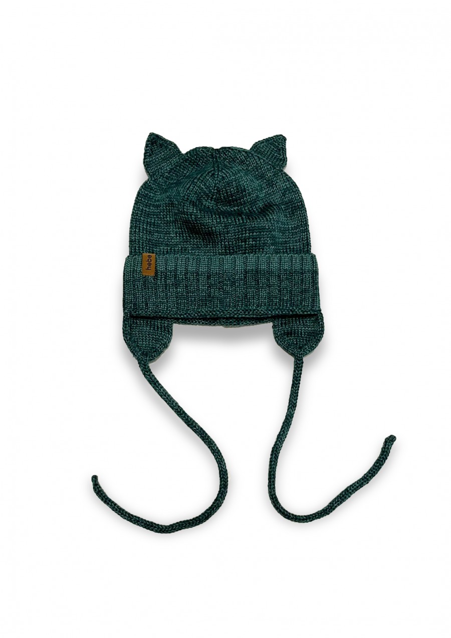 Hat green merino wool with ears FW25050